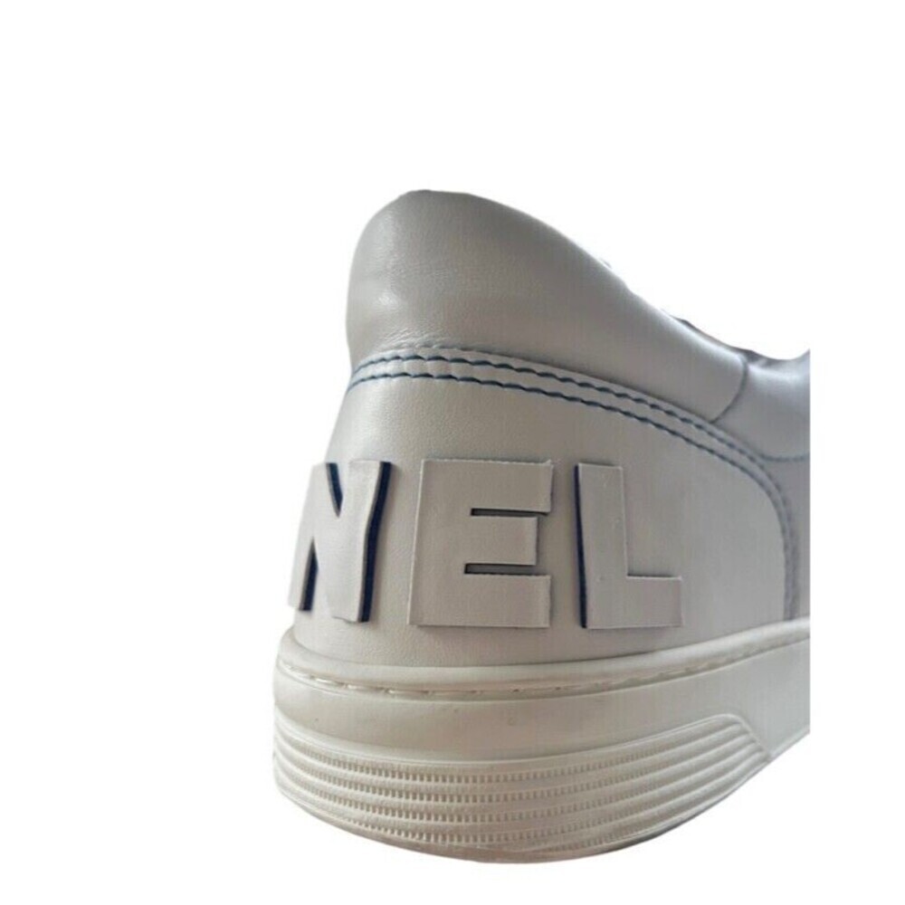 CHANEL Calfskin Men’s Logo Trainer White Blue - Picture 9 of 13
